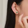 Pendientes de Corona con Pedrería Japoneses y Coreanos de Plata de Ley 925 para Mujer, Zirconita Verde Retro Británica, Pendientes Nuevos de Lujo Ligero Estilosos y Elegantes