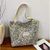 Bolso de hombro floral de gran capacidad nuevo, bolso de mano de lona estilo ins, bolso tote casual para mujer