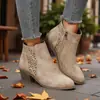 Comercio exterior transfronterizo talla grande otoño e invierno 2026 nuevo estilo botines de tacón grueso para mujer con cremallera lateral, botas de moda de tacón alto con tallado hueco