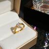Anillo Exquisito de Circonita Súper Brillante de Celebridad de Internet para Niñas, Lujo Ligero de Alta Gama, Anillo Ajustable de Apertura, Simple con Electrochapado en Oro Real