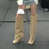 Botas altas de chica atrevida para mujer, botas de caballero retro mate, botas de caña alta para pantalón, tacones de aguja altos, botas de vaquero occidentales
