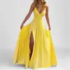 2026 Novo Vestido Longo Feminino Transfronteiriço Europeu e Americano de Alta Qualidade com Temperamento Cor Sólida Cintura Marcada Solto com Fenda