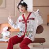 Cardigan Moda Primavera Pijama Feminino Calças de Manga Comprida Algodão Puro Primavera e Outono Conjunto Simples Casual para Usar em Casa Pode Ser Usado Fora