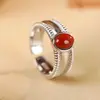 Anillo de Plata S925 para Mujer Chapado en Oro Elegante Moda Cara de Huevo Dedo Índice Ágata Roja Anillo Geométrico Simple en Forma de U