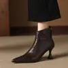 Botines de mujer hechos de piel de oveja genuina, diseño ajustado, nuevo estilo otoño/invierno, punta fina, cremallera trasera, tacón fino, botines de tacón alto, botines individuales