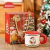 Taza Magnética Navideña DIY con Tapa y Cuchara, Taza Cerámica Navideña de Dibujos Animados de Papá Noel, Edición Limitada Navideña
