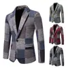 Traje Retro de Bloques de Color Europeos y Americanos para Hombre Amazon Tweed Espiga Patchwork Solapa Única Corte Ajustado Chaqueta de Traje Talla Europea