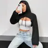 Moletom com Capuz Popular Europeu e Americano Transfronteiriço Feminino, Blusa Cropped Solta da Moda com Mangas Longas