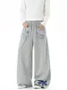 Pantalones deportivos de algodón para hombre con cordón y estampado de letras estilo americano, estilo callejero de otoño, con bolsillos para guantes, pantalones largos casuales de moda