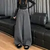 Calça de Tecido Listrada Wide-Leg Estilo Old Money para Mulheres, Nova Outono/Inverno Cintura Alta, Caimento Fluido, Relaxada, Calça Social Casual Reta para Mulheres