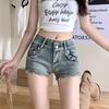 Calça Jeans Super Curta de Cintura Baixa Estilo Retrô Americano para Mulheres Verão 2024 Elástica Slim Sexy Hot Pants Calça Reta