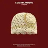 Estilo Boho de Alta Qualidade Brilhante Seda Vazado Feito à Mão Flor Tridimensional Chapéu de Tricô Moda Feminina Chapéu Turbante Chapéu para o Frio