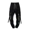 Europeu e Americano Street Hip-Hop Hip Dance hiphop Casual Ribbon Overalls Masculino Nove pontos Moda Marca Loose Tie Calças Tendência