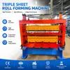 Equipo de prensa de tejas de tres capas para corte y nivelación 840-900 máquina de tejas de acero de color equipo de prensa de tejas de tres capas de placa de acero inoxidable