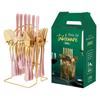 Vajilla transfronteriza nueva engrosada de acero inoxidable juego de 24 piezas chapado en oro 1010 cuchillo, tenedor y cuchara estante de almacenamiento juego de caja de regalo