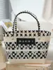 Bolso de Hombro Tejido a Mano con Patrón, Moderno y Versátil, Bolso Creativo para Mujer, Combinación de Colores Blanco y Negro, Bolso Sencillo de Contraste de Color para Vacaciones