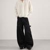 Pantalones de Trabajo Lktm para Hombre Vintage Negro Crudo de Doble Rodilla Estilo Leñador Diseño Holgado Jeans de Pierna Curva