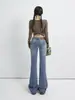 YECHUAN # Calça jeans flare retrô para mulheres, novo estilo outono e inverno 2026, cintura baixa, modeladora, calça boca de sino casual
