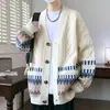 Cárdigan de Punto para Hombre Otoño e Invierno Estilo Americano Holgado Tejido Trenzado Chaqueta Suéter Estilo Pareja Cuello en V Estilo Perezoso Suéter para Hombre