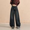 Jeans de Pierna Ancha de Alta Gama Naranja Infantil # Empalme Tridimensional, Sueltos, Adelgazantes y que Cubren la Figura, Pantalones Rectos Modernos y Versátiles para Mujer