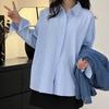 Camisa azul de primavera y otoño 2024 para mujer, estilo occidental para estudiante, ropa interior, ropa exterior, holgada, combinable con todo, camisa de manga larga