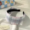 Faixa de Cabeça Xadrez com Listras Azuis e Aba Larga, Faixa de Cabeça de Jeans Fashion e Versátil, Para Sair, Acessórios de Cabelo Presilha, Novidade Primavera e Verão