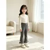 Pantalones Casuales Nuevos de Primavera y Otoño para Niñas con Volantes de Encaje Acampanados con Cintura Elástica Pantalones Largos
