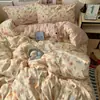 Conjunto de Quatro Peças Macio e Fofo Classe A, Nova Capa de Edredom de Algodão Puro Lavado, Colcha, Lençol de Cama, Roupa de Cama para Estudantes de Dormitório