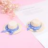 Casa Muñeca Mini Sombrero de Paja Tejido Sombrero de Paja con Lazo