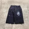 Shorts de Mezclilla Bordados con Calavera de Llama Estilo High Street Americano para Hombre Marca Trendy Y2K Jeans de Pierna Ancha Sueltos Venta al por Mayor