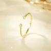 Anel Aberto Simples Cravejado com Diamantes em Prata de Lei S925 para Mulheres, Luxo Leve, Sensação de Alto Padrão, Anel Fino de Nicho, Anel de Dedo do Pé Empilhável, Atacado