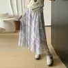 Saia Plissada de Seda Gelo Estilo Francês para Mulheres, Primavera e Verão, Saia de Fada Elegante e Emagrecedora, Saia Evasê de Chiffon Suave com Barra Larga