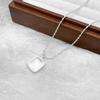 Colar quadrado escovado em prata de lei S925 design simples nicho feminino corrente de clavícula de arroz com contas de oliva foscas estilo frio