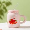 Taza de cerámica con tapa de pajita con pequeño corazón fresco de niña, vaso de agua de alto valor para novias