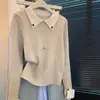 Camisa de Malha de Base com Gola Polo e Cor Contrastante, 40-100kg, Estilo Outono e Inverno, Estilo de Luxo, Top Emagrecedor para Mulheres
