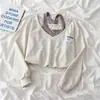Suéter falso de duas peças feminino curto primavera e outono fino design coreano chique senso de design nicho início do outono início do outono top moda ins