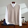 Chaleco de Cachemira con Cuello en V para Hombre Baicai Velvet Otoño/Invierno Nuevo Sin Mangas Capa Base Suéter de Punto