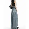 Jeans largo rasgado azul claro exclusivo para mulheres, tendência de verão, novo estilo americano, cintura alta, solto, com caimento, calças retas