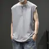 Colete waffle respirável e refrescante com meio zíper para homens, camiseta sem mangas, colete soltinho para o verão de 2025