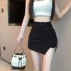 Saia de Alfaiataria Sexy de Cintura Alta Estilo Coreano A-Line para Mulheres Verão 2024 Nova Versátil Elegante Look Emagrecedor Justa ao Quadril Saia Curta