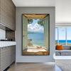 Ventana Falsa Minimalista Moderna Paisaje Marino Pintura Decorativa Pared de Fondo para Sofá Pintura de Techo a Suelo Extensión del Espacio Dormitorio Pintura Colgante