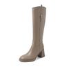Botas de Caballero de Piel de Vaca Entera de Aspecto Adelgazante de Piernas 2025 Otoño e Invierno Tacón Grueso Punta Redonda Cuero Genuino Botas Altas para Mujer 41 Talla Grande