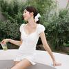 Traje de baño de una pieza para mujer, estilo Ins coreano, nuevo, de alta gama, estilo puro y lujoso, sexy, que cubre la carne, efecto adelgazante, con encaje calado