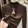 Top de capa base de terciopelo alemán de doble cara para usar en otoño e invierno, con cuello semialto fruncido, mangas largas para niñas, camiseta cepillada cálida y versátil