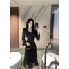 Traje de Hermana Real Transfronterizo 2025 Otoño e Invierno Vestido Retro de Lunares Nuevo para Mujer de Alto Nivel Temperamento Reductor de Edad Mangas Largas Negras