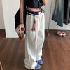 Calça Jogger Casual de Moda Feminina para Rua com Fivela de Corda, Calça Esportiva de Perna Larga Estilo Americano com Cintura em Patchwork
