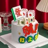Decoração de bolo de aniversário tema Mahjong rica flor auto-adesiva cartão mahjong chocolate vestido de fantasia Decoração