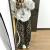 Pantalones de Pierna Ancha con Estampado de Leopardo Retro Americano para Mujer, Nuevos, Sueltos, Adelgazantes, Estilo Plátano, Chica Popular, Pierna Recta, Rayados, Casuales, Largos