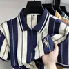 Camiseta de manga corta de alta gama serie Lav para hombres jóvenes y de mediana edad, moderna camiseta polo fina a rayas con cuello de solapa