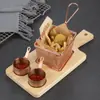 Novo Rack de Madeira para Batatas Fritas, Recipiente Criativo Estilo Americano para Frango Frito, Conjunto de Pratos Estilo Ocidental em Madeira de Acácia